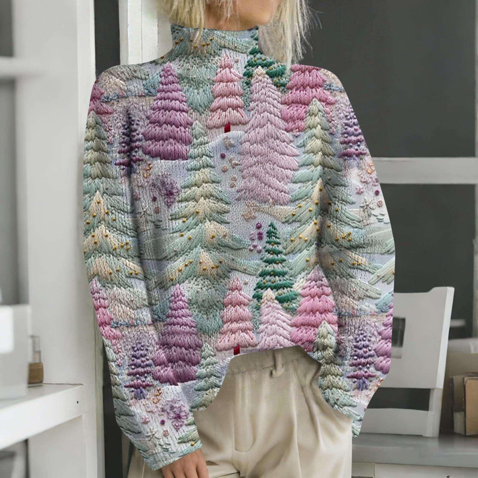 Рождественские толстовки для женщин Вязаный свитер Милая рубашка Осенняя водолазка Пуловер Топы M светло-фиолетовый