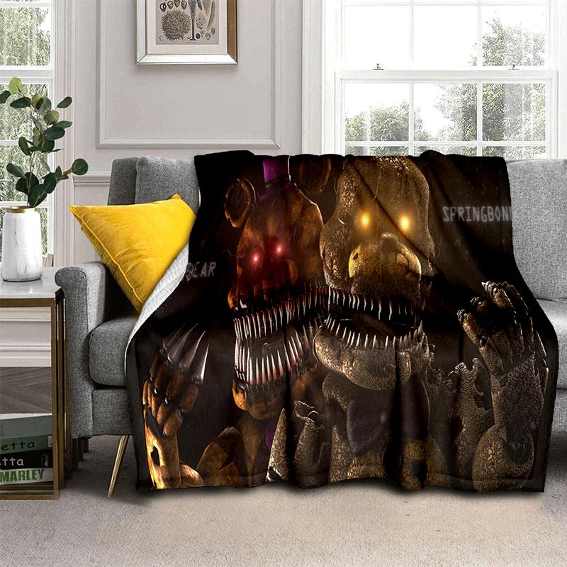 Horror Game F-FNAF Freddy Movie Flannel Blanket Soft Warm Throw Blanket for Bedroom Living Room Bed Travel Camping Picnic Gift