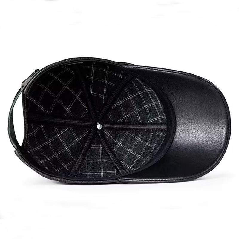 Men's Spring & Autumn Leather Duckbill Cap - Goatskin, Thin Style, Warm for Middle-Aged & Elderly, Casual Outdoor Hat
