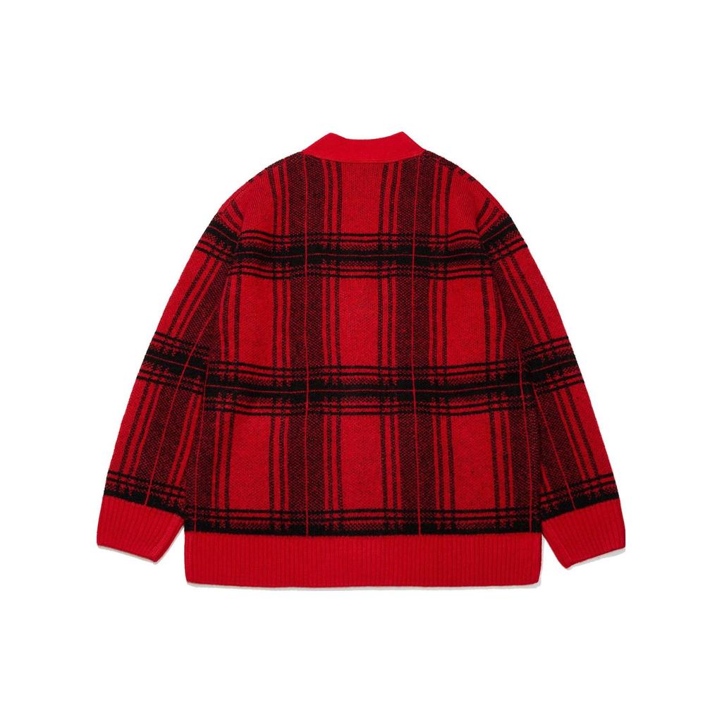 Li-Ning Progress Gold Series Plaid Single-Breasted V-Neck Long Sleeve Sweater Unisex Sweater Red AMBT003-1