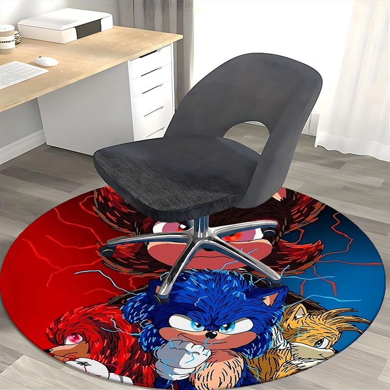 1pc Sonic the Hedgehog Anime Design Round Carpet - Office Chair Mat, Non-Slip Rug for Home Decor, Living Room, Bedroom, Game Room