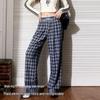 TonLion Women's Plaid Relaxed-Fit Straight-Leg Drawstring Pants