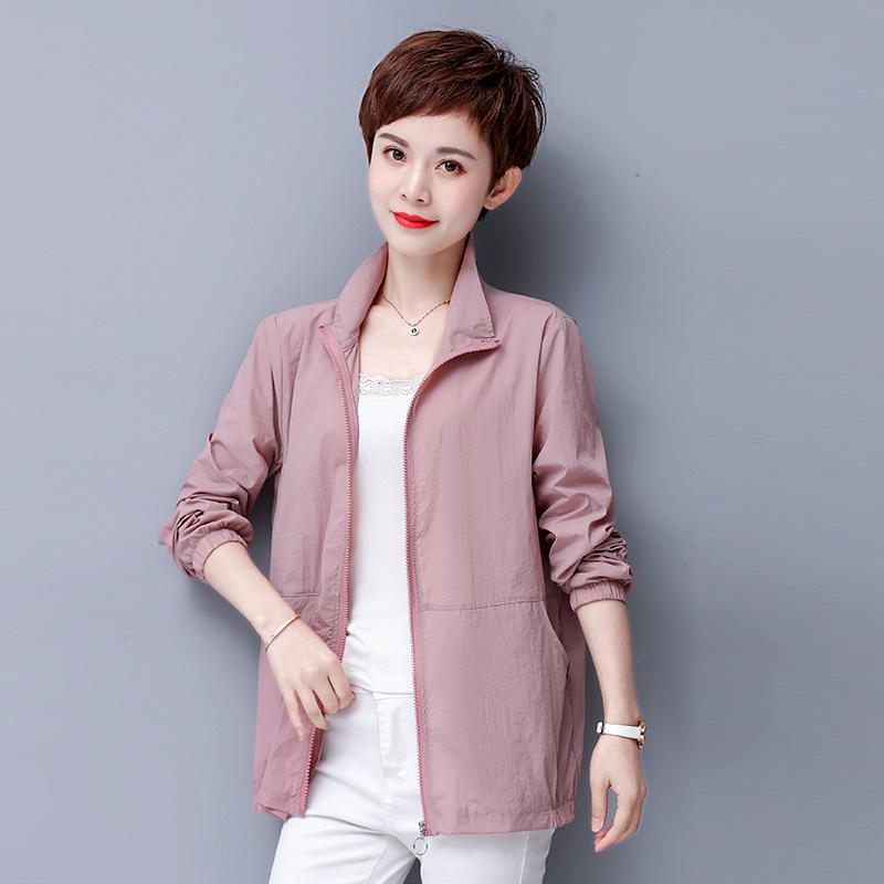 Mittelalterliche Mutter Sommer Dünne Jacke Koreanisch Locker Stehkragen Reißverschluss Sonnenschutz Kleidung Damen Locker Sonnenschutzjacke 5XL