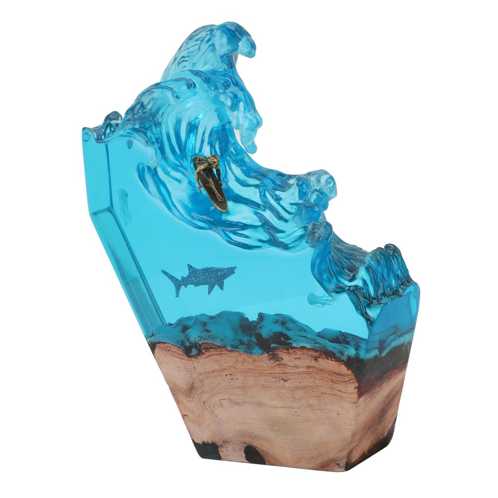 LED Ocean Surfing Night Light Synthetic Resin Wooden Handmade Bedside Table Lamp 3D Desk Art Ornament for Office Bedroom Decor