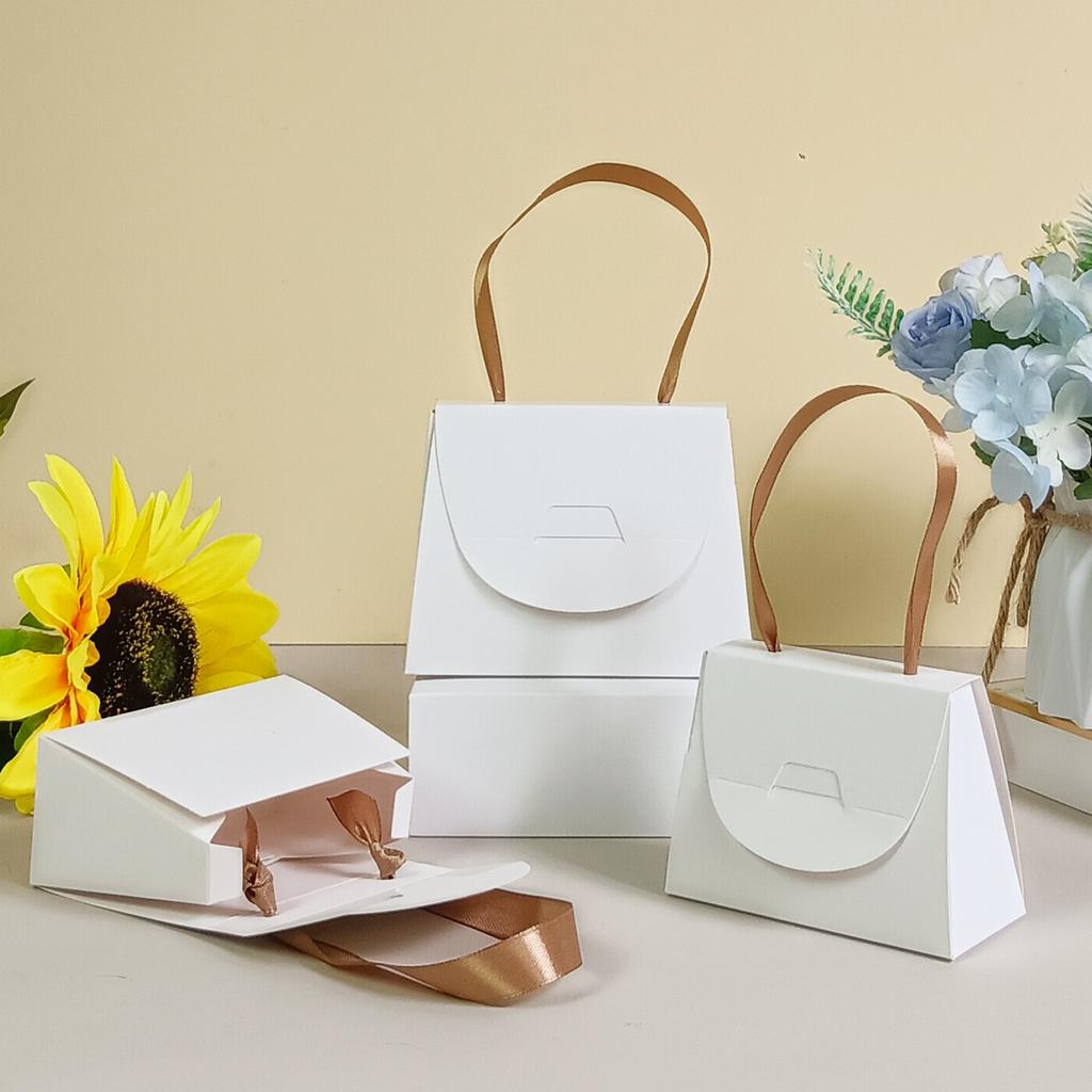 30pcs Small Handbag Style Gift Bags With Ribbon Handle Kraft White Paper Candy Bags For Wedding Party Favor Packaging