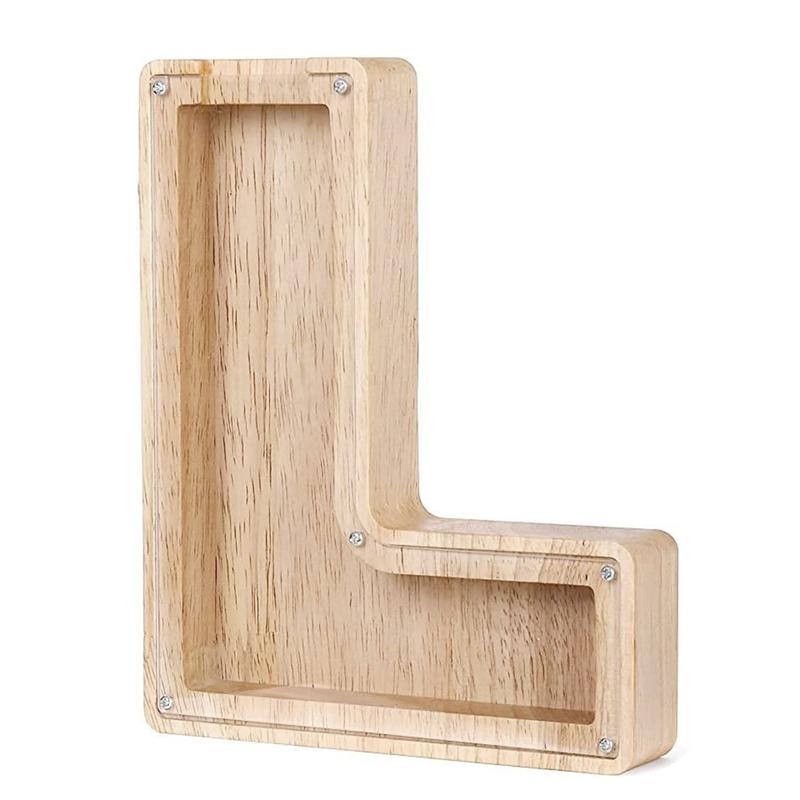 18cm Twenty-six Letter Piggy Bank Wooden Coin Money Saving Box Jar Coins Storage Box Desktop Ornament Home Decor Craft Xmas Gift