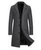 Spring Autumn Long Cotton Coat Wool Blend Pure Color Casual Business Fashion Men's Clothing Slim Windbreaker Jacket