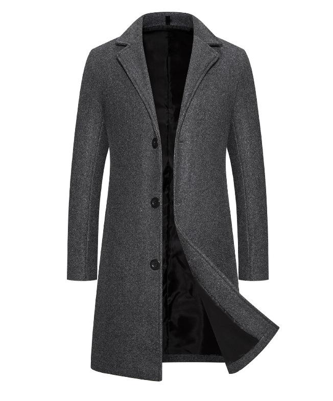 Spring Autumn Long Cotton Coat Wool Blend Pure Color Casual Business Fashion Men's Clothing Slim Windbreaker Jacket