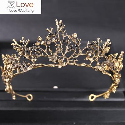 Barok Vintage Kristallen Kroon Tiara Strass Prinses Vlinder Prom Kronen En Tiara's Bruids Bruiloft Haaraccessoires Sieraden