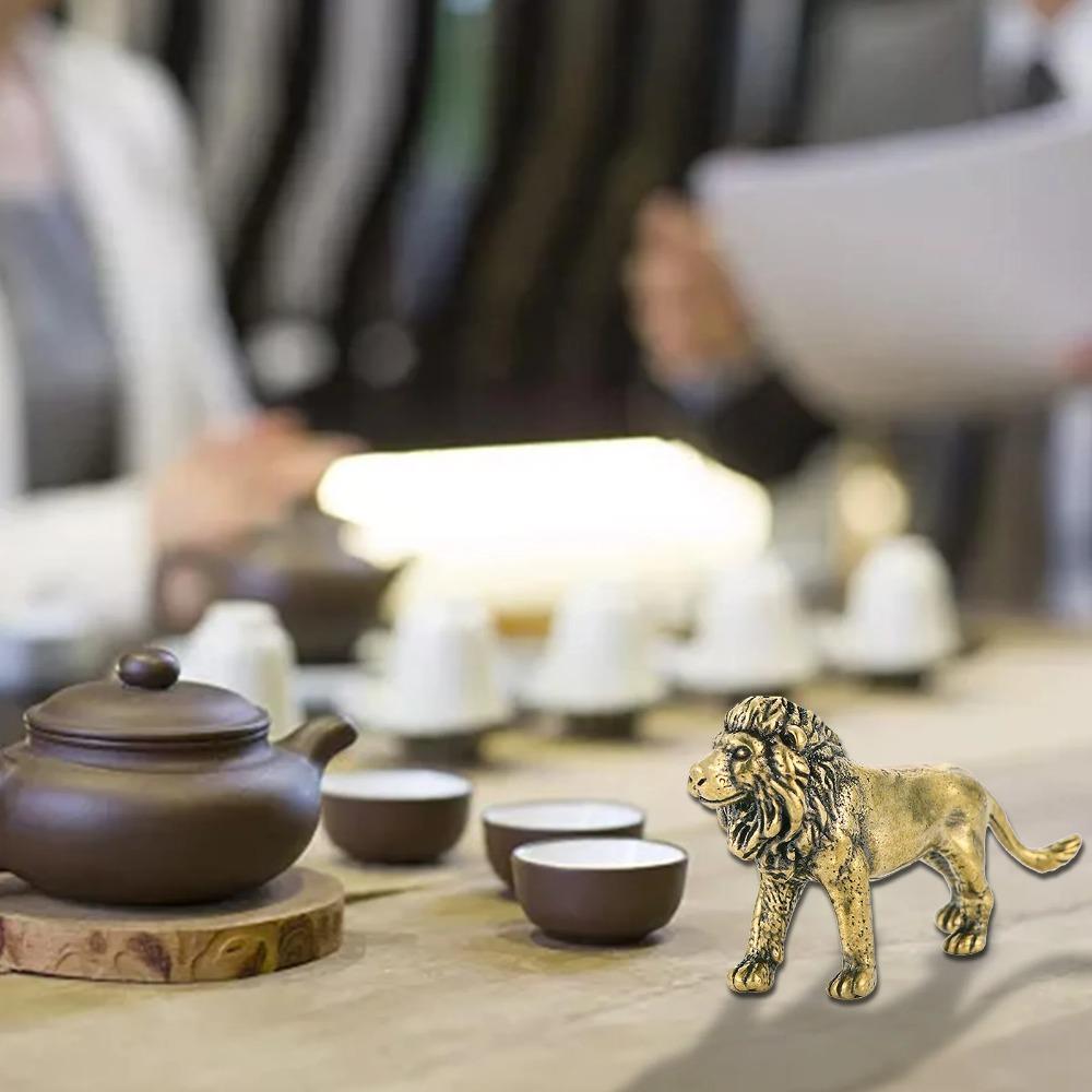 Copper Lion Statue Cute Mini Lion Sculpture Brass Lion King Figurines  Office Decoration