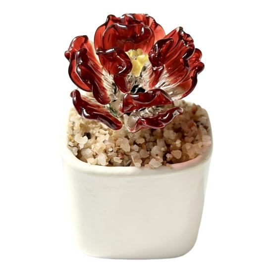Handmade Mini Glass Flower Figurine Cute Hand Blown Small Faux Crystal Flower Bouquet красный