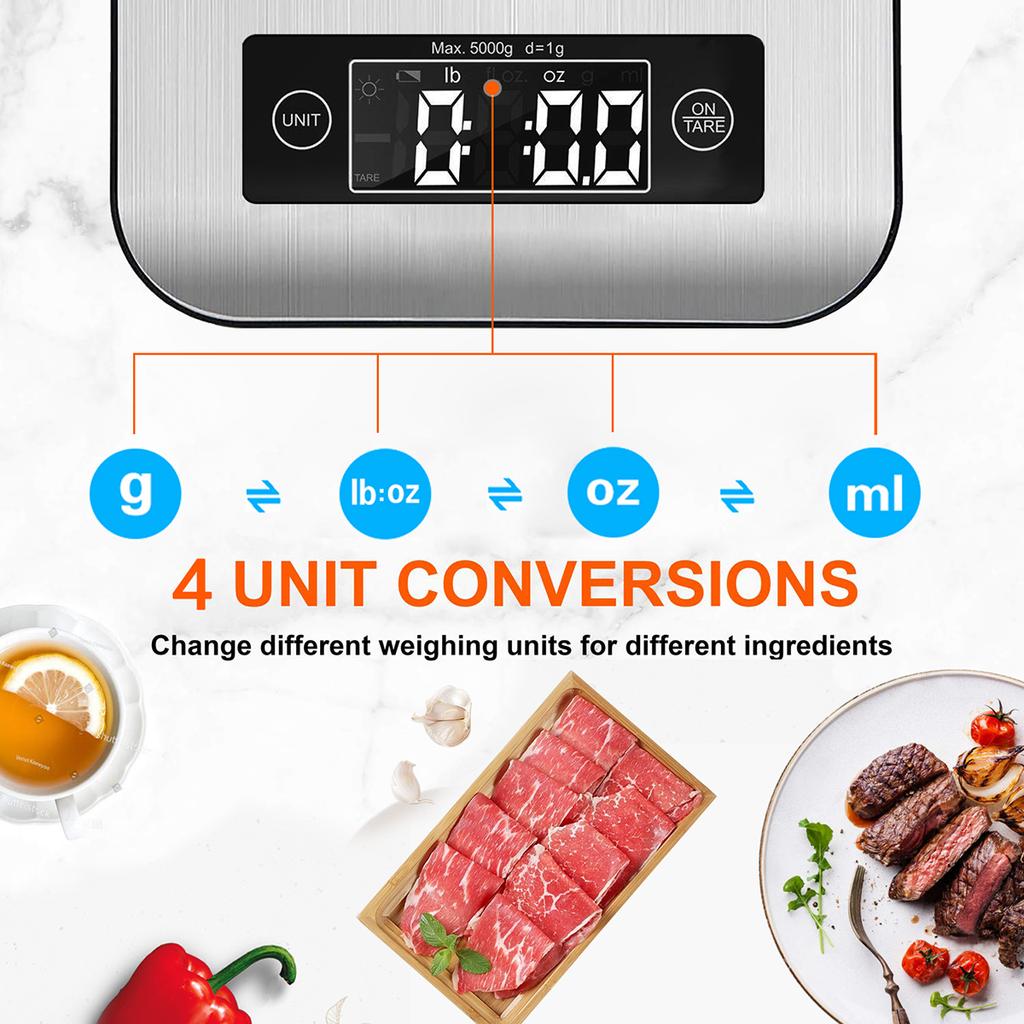 Ataller Smart Kitchen Food Scale Electronic Bluetooth APP Digital Weight Balance With Nutrition Analysis 5kg Stainless Steel