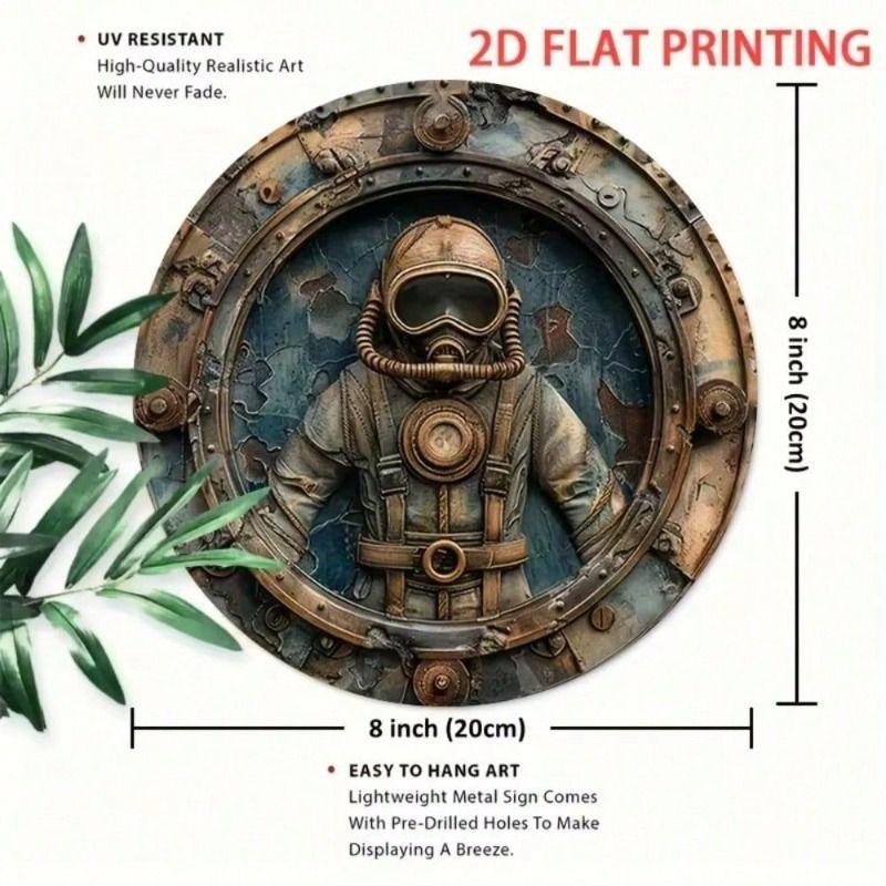 Metal Wall Art Diver Porthole Poster for Cafe Decor