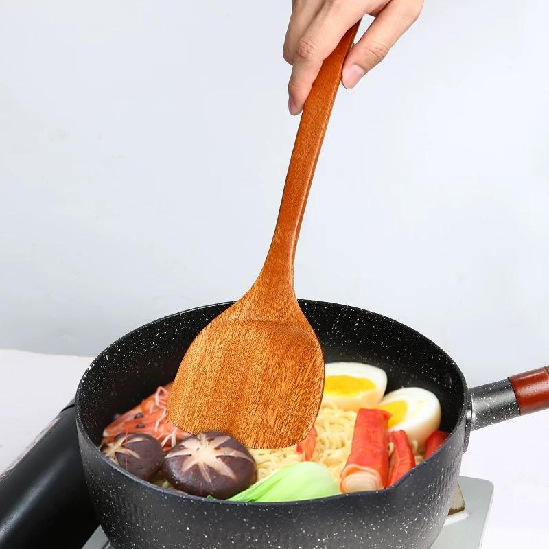 Wooden Spatula Wooden Spoon Frying Spatula Solid Wood High Temperature Resistant Soup Spoon No Paint No Wax Natural Material