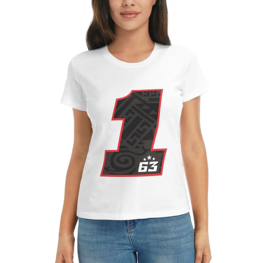 Damen T-Shirt Pecco Bagnaia 63 Sommer Kurzarm T-Shirts O-Ausschnitt Baumwoll-T-Shirts Kleidung Oberteile Streetwear