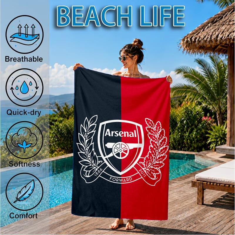 Arsenal Football Club Crest Printed Microfiber Beach Towel, Soft And Absorbent, Quick-Dry, Ideal for Summer Travel, Beach Essential, Swimming Pool