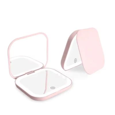 Compact Small Mini Gift Vanity Table Folding Led Lights Portable Hand Held Pocket Makeup Mirror 2X Magnifying