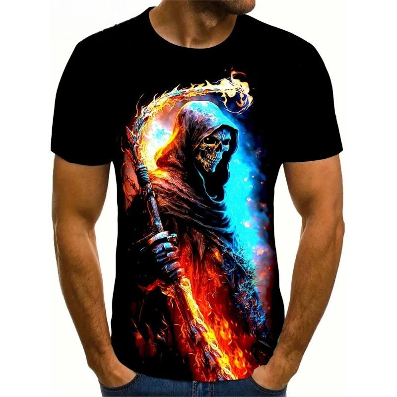 Men's Horror Skull Print T-Shirt 3D Print Vintage O-Neck Short Sleeve Fashion T-Shirts Men's Summer Street Clothing