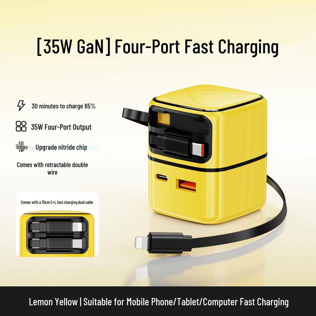 35W GaN Pull-Out Charger with A+C Port for Apple & Huawei