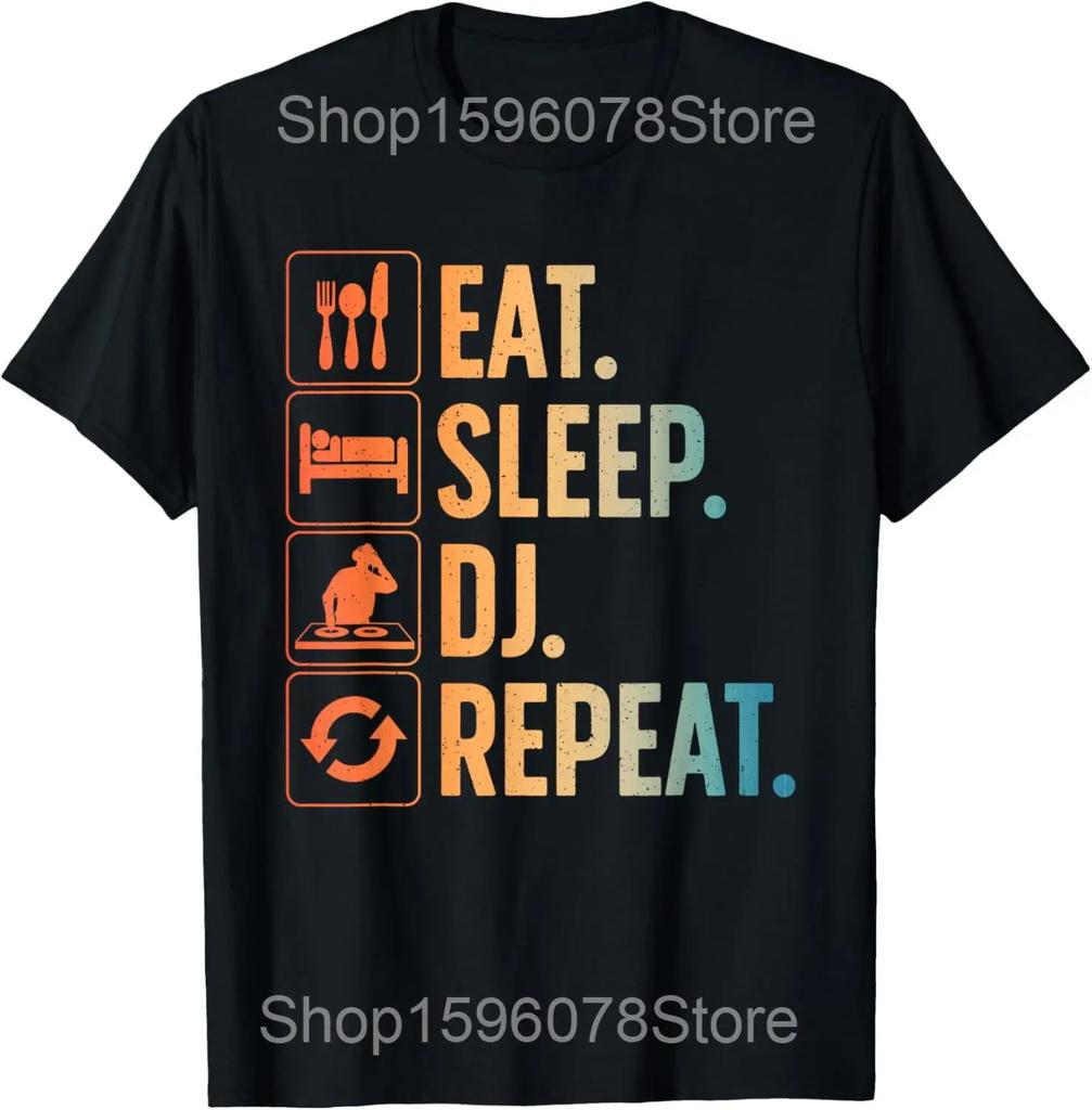 I love DJs Funny Music DJ T Shirts Men Women Pure Cotton Humor Streetwear Tee Shirt Short Sleeve Unisex Loose Clothing
