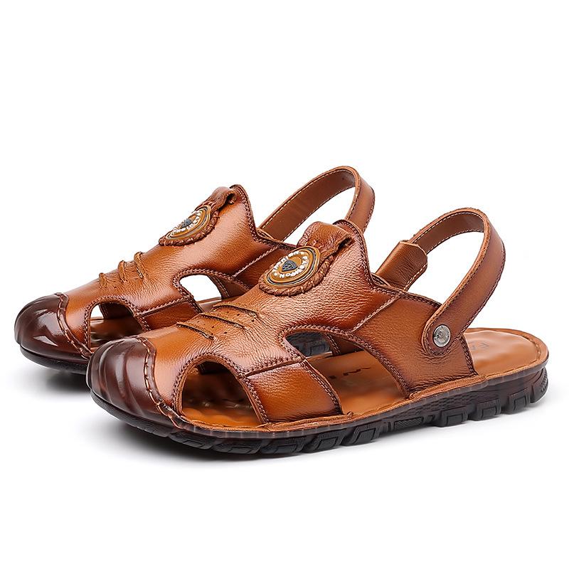Summer new men's leather sandals dual-purpose leather handmade bag head sandals men's non-slip soft-soled beach shoes sandals tide