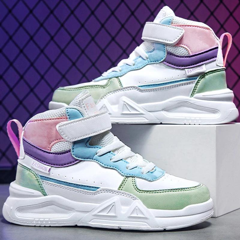 Children's Running Shoes Outdoor Leather Surface Fashionable Tennis Shoes Casual High Top Comfortable Board Shoes for Kids