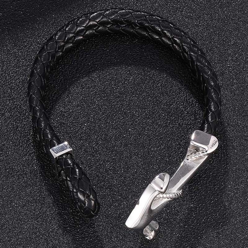 Men Jewelry Anchor Bracelet Black Braided Rope Chain Leather Bracelet Bangles For Women Jewelry Gifts