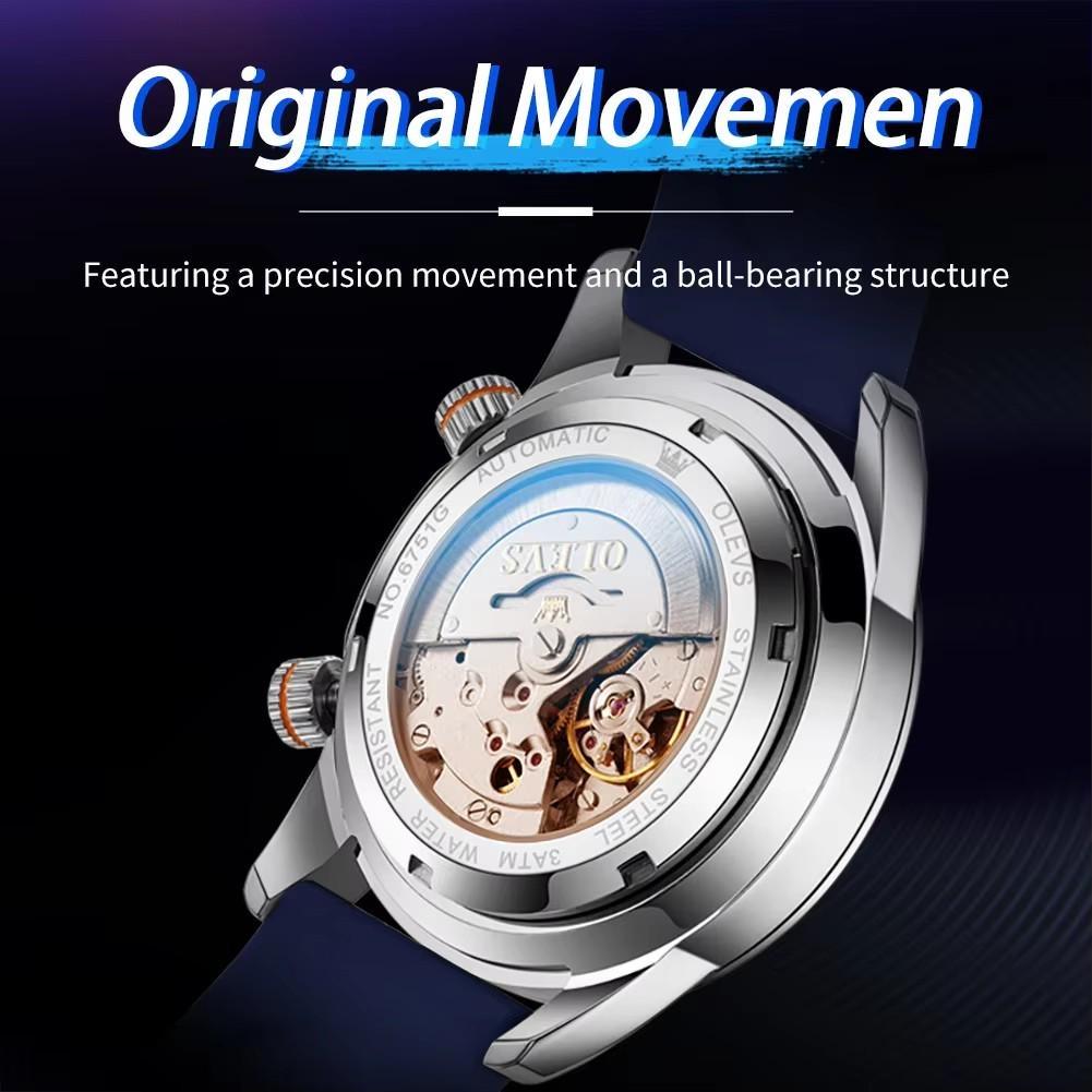 OLEVS Orologi Automatici da Uomo Lusso Top Brand Serie Subacquea Ghost Verde Cinturino in Silicone Orologio Meccanico Originale