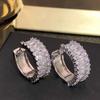 Breite Dicke Zweireihige Gemischte Konische Baguette Runde Zirkonia Creolen Silberfarben Steckerverschluss Elegante Bankett Damen Accessoires