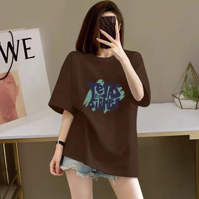 % pure cotton short-sleeved T-shirt for women, the new summer loose printing half-sleeved high-end thin explosive top