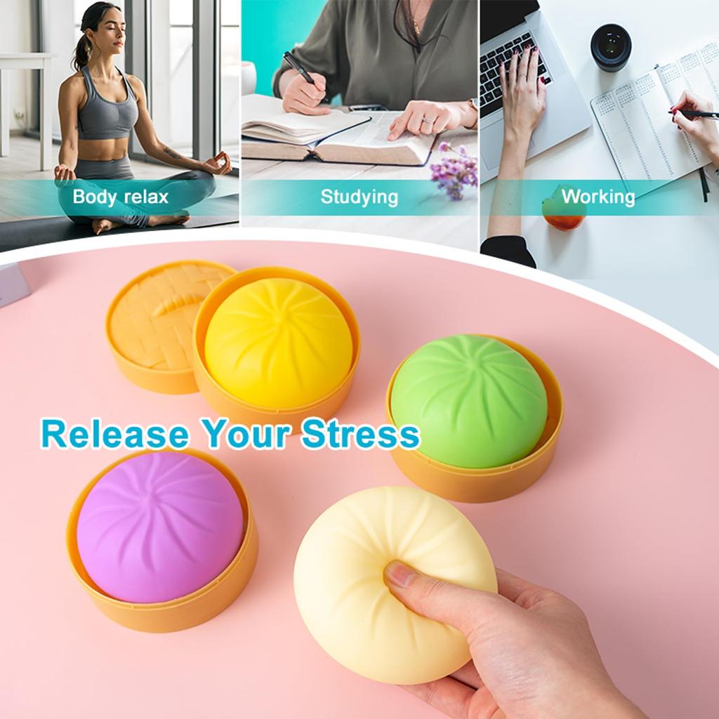 Colorful Squishy Steamed Buns Dumplings Stress Relief Fidget Toy Simulation Food Steamed Stuffed Bun Dough Squeeze Toys