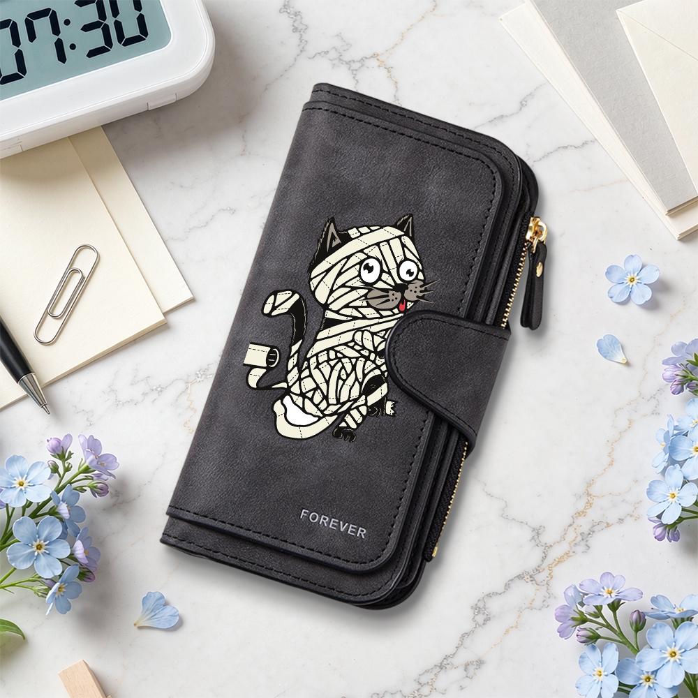 Cute Mummy Cat Pattern Long Wallet Fashion Multi Card Holder Portable Purse