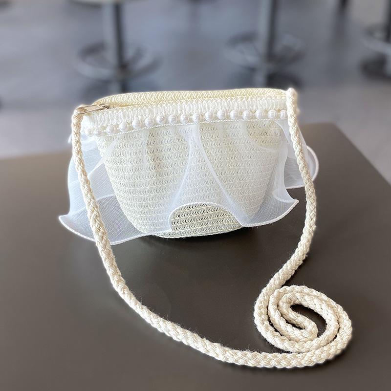 Pearl Mesh Girls' Summer Straw Hat Set - Parent-Child Style, Large Brim, Sun Protection