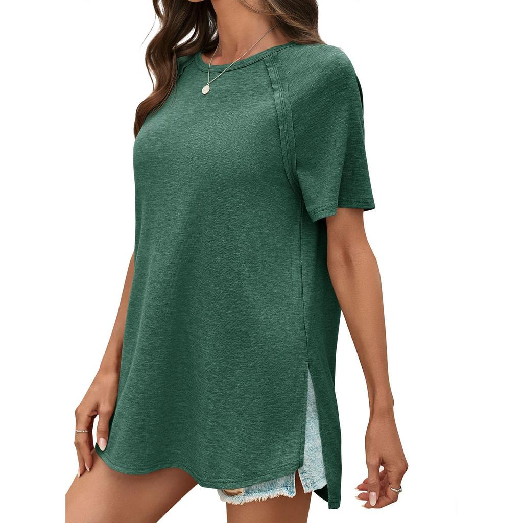 Womens Short Sleeve Tops Summer Side Split T Shirts Casual Loose Fit Basic Tees Shirts