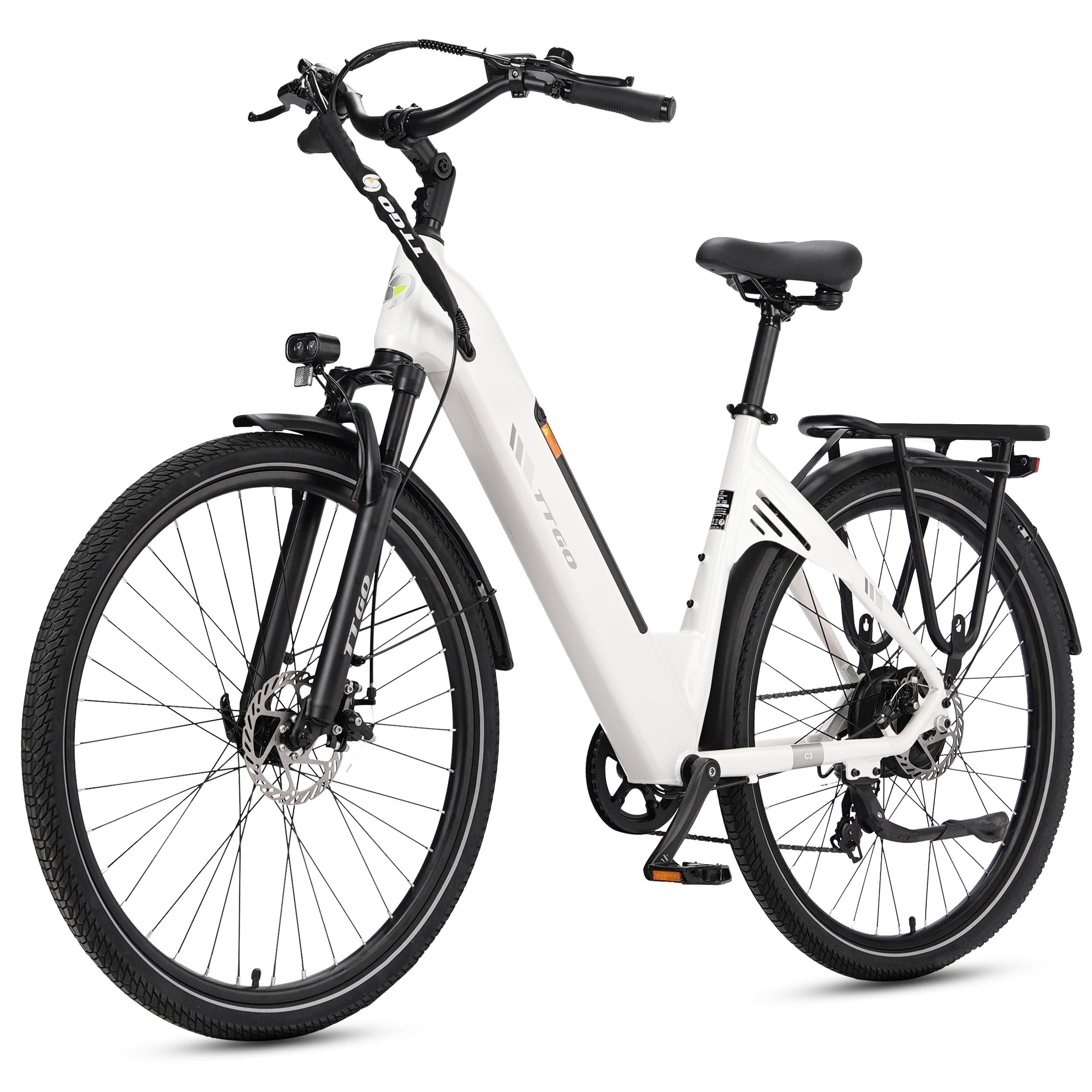 TTGO C3 Volwassen Stads E-Bike 250W Motor 36V 18Ah Afneembare Batterij Mechanische Schijfremmen 28-inch Brede Banden Meerdere Kleuren Beschikbaar wit