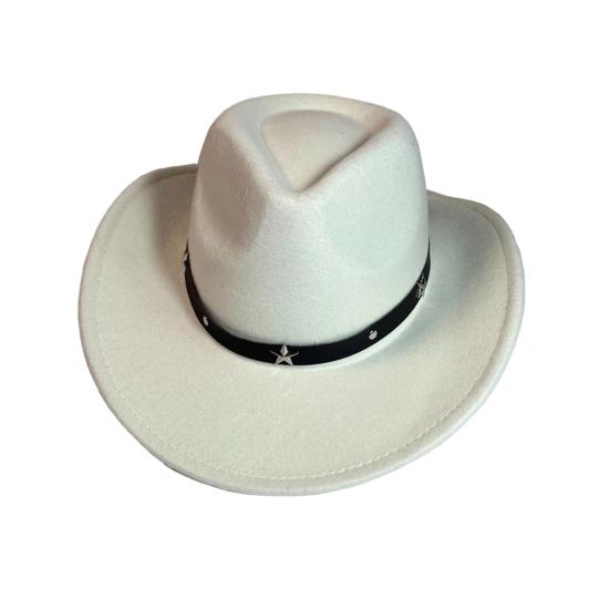 Western Cowboy Hat for Women Men Wide Brim Beach Cowgirls Hat Rolled-Up Felt Fedora Hat with Star Band