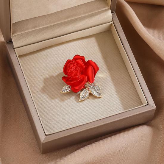 Brooch Pin 3D Rose Flower Shape Sparkling Rhinestones Inlaid Decorative Brooch Sweaters Collars Hats Bags Coats Scarves Accessory