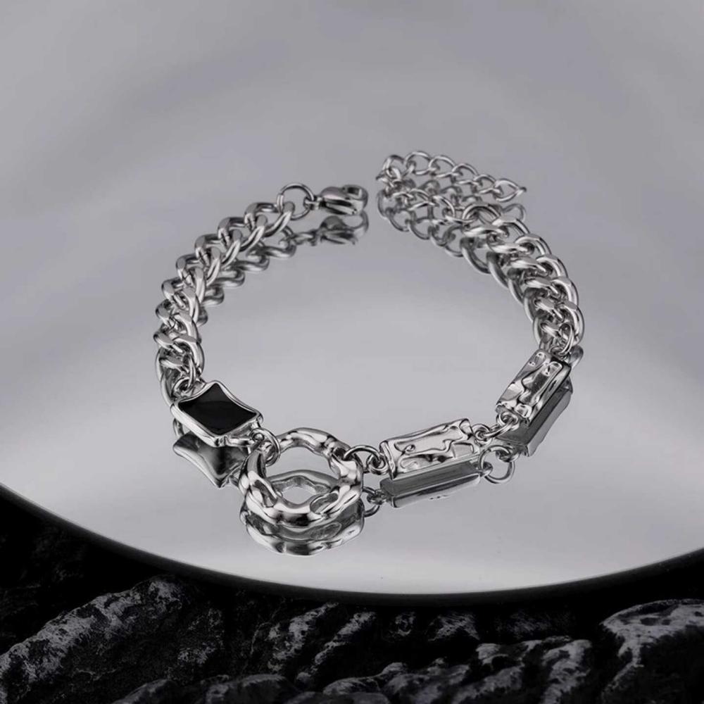 Trendy Circle Geometric Bracelet For Man Woman Hip Hop Titanium Steel Non Fading Cuban Bracelet Hip Hop Couple Jewelry Kpop Gift