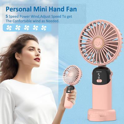 Handheld Fan Portable Neck Hanging Fan 5 Speed USB Rechargeable with Phone Stand and Display Screen Mini Foldable Fan for Travel