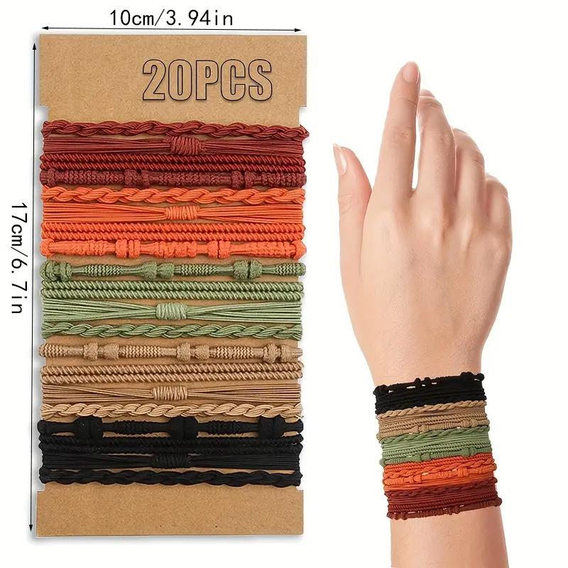 20 PCS Boho Hair Ties, Bracelets Hair Ties for Thick or Thin Hair, 4 Styles Boho Ties for Ponytail Holders, 2.36’’ Hair Ties No-Damage
