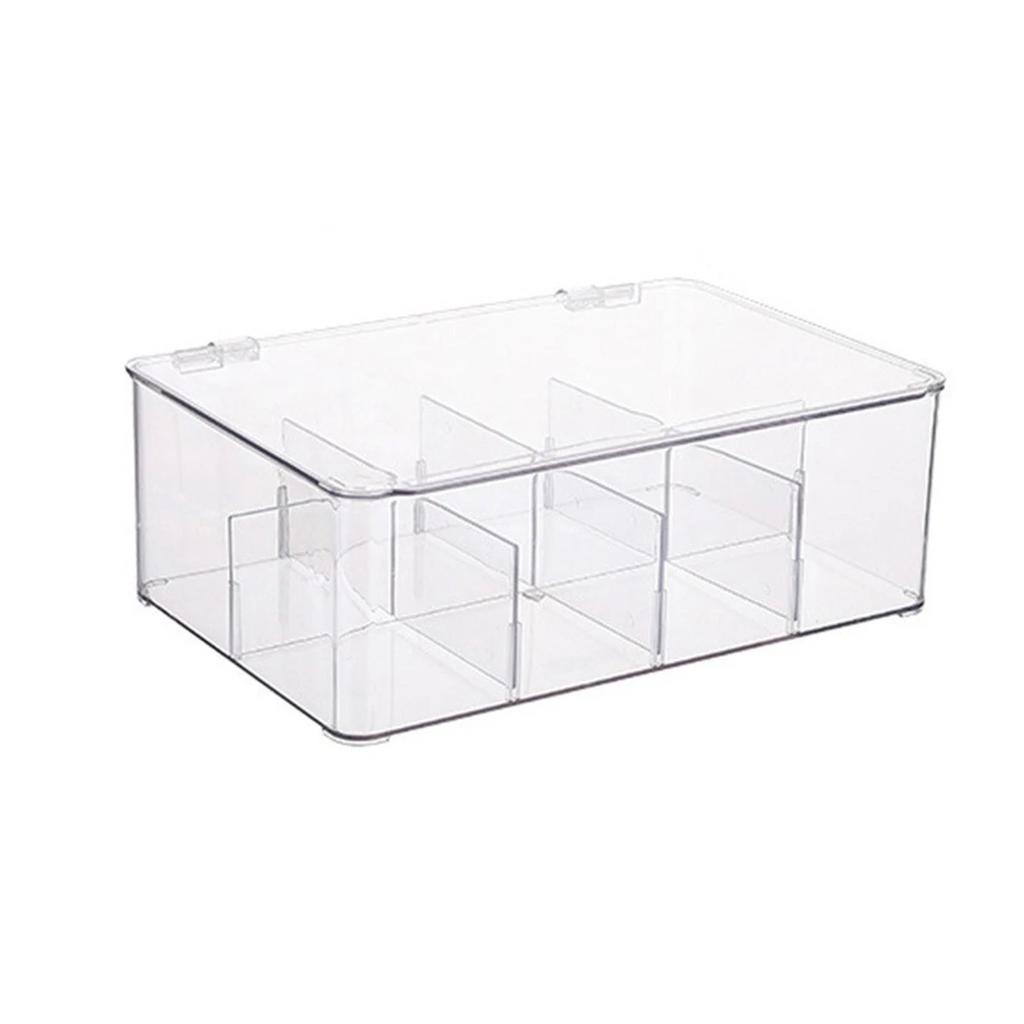 1pc Acrylic Tea Bag Storage Box - Sealed Multi-Compartment Organizer with Lid for Coffee Sugar, Office Kitchen Use