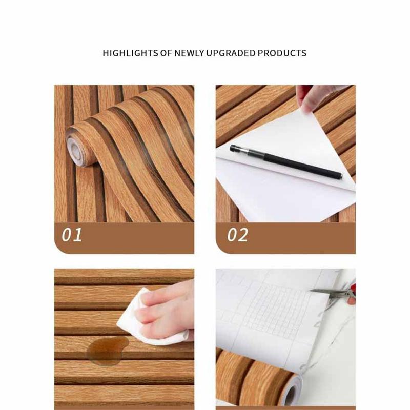 45cm*10m Self-Adhesive PVC Waterproof Peel & Stick 3D Striped Panels Wood Grain Wallpaper Furniture Accent Walls & Home Renovation Decor