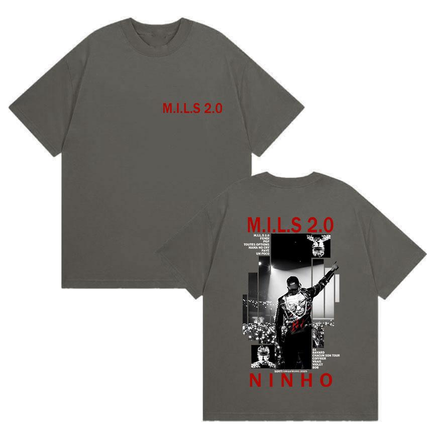 2025 Lato Raper NINHO M.I.L.S 2.0 Merch z Albumu Koszulka Męska Gotycki Hip Hop Rekreacyjny Styl Retro Bawełniana Koszulka z Krótkim Rękawem