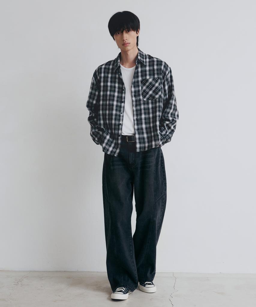 NODU Crop Check Shirt [Black]