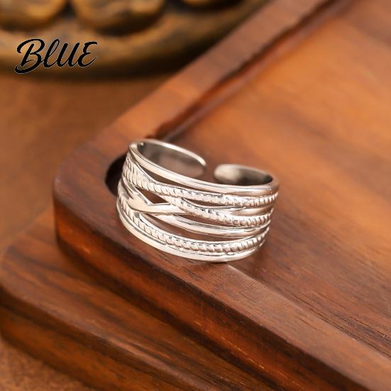 Stainless Steel Finger Band Thumb Ring Geometric Lines Shape Adjustable