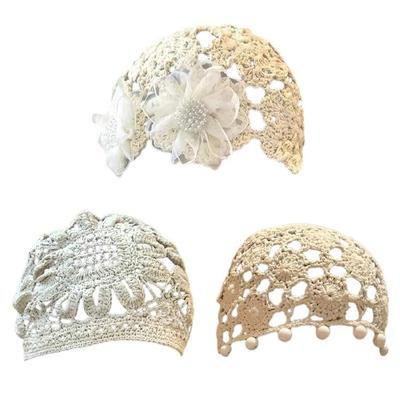 Crochet Beanies Hat for Women Girl Handmade Flower Hat Elegant Hollowed Skull Hat Pullover Hat Knitted Hat Headdress