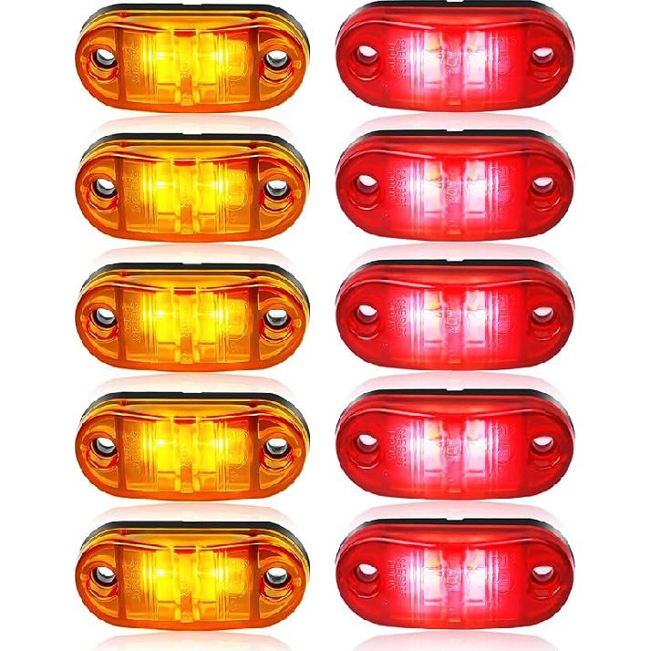 ALFU 10 Pack Amber DC12-24V IP68 Waterproof LED Trailer Lights Kit Front Rear LED Side Marker Clearance Indicators Light For RV Camper Truck Van 5Amber+5Red