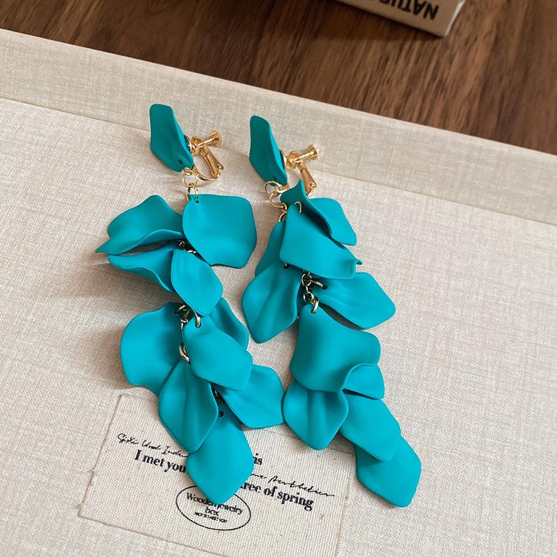Rose petal earrings exaggerated fashion long fringed earrings women's high-end temperament versatile earrings