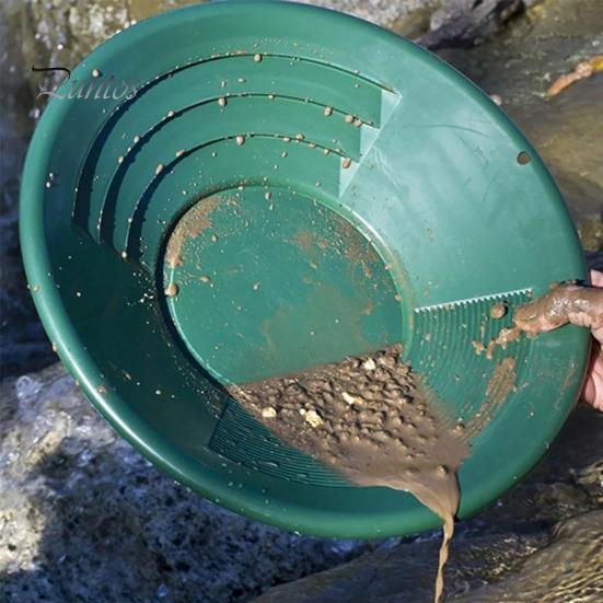 Manual Panning Pan Heavy Duty Three Riffles Rare Metal Prospecting Pan Portable Lightweight Round Plastic Basin Sifting Tool