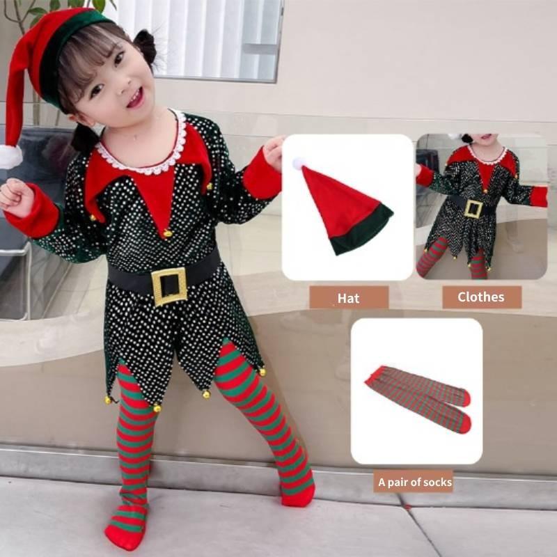 

Рождественский костюм Санты Эльфа Клауса для детей, косплей, платья для вечеринки, сценическое шоу, мода Black,80